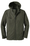 Branded Inventory - Port Authority Textured Hooded Soft Shell Jacket - Mineral Green/ Soft Orange