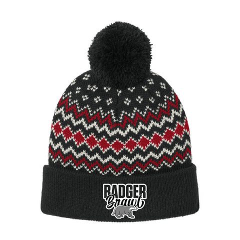 Badger Brawl 25 - Alpine Pom Beanie - Deep Black/Rich Red/Marshmallow