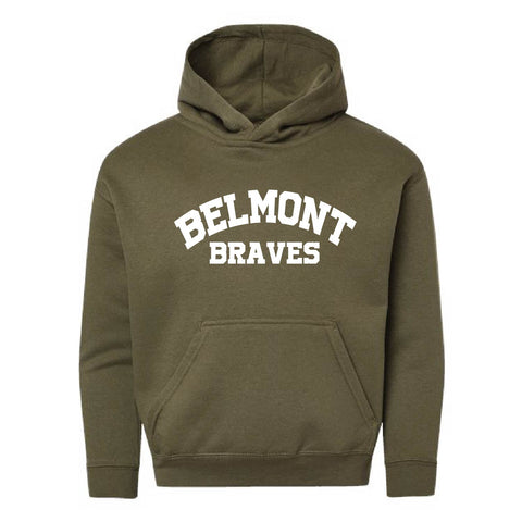 Belmont Braves - Hoodie - Military Green - Youth - Puff Transfer