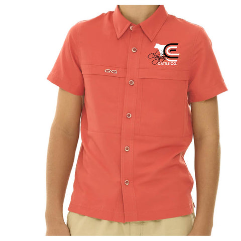 Clayton Cattle - Microfiber Fishing Shirt  - Youth - Lava