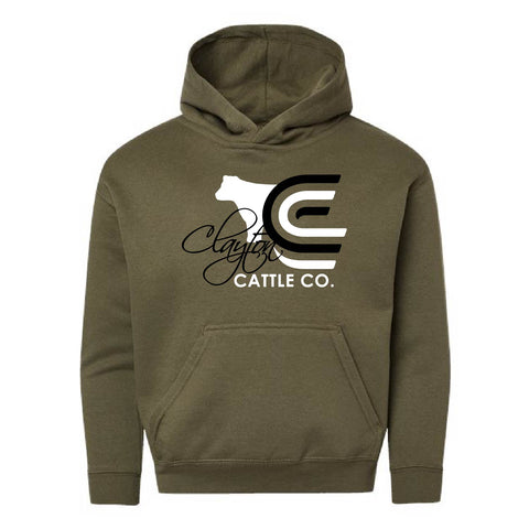 Clayton Cattle - Fleece Hoodie  - Youth - Military Green