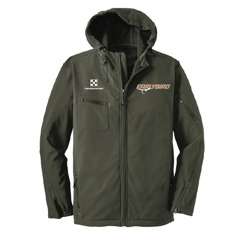 Earlybird Fall 25 - Hooded Soft Shell - Unisex - Mineral Green/Soft Orange