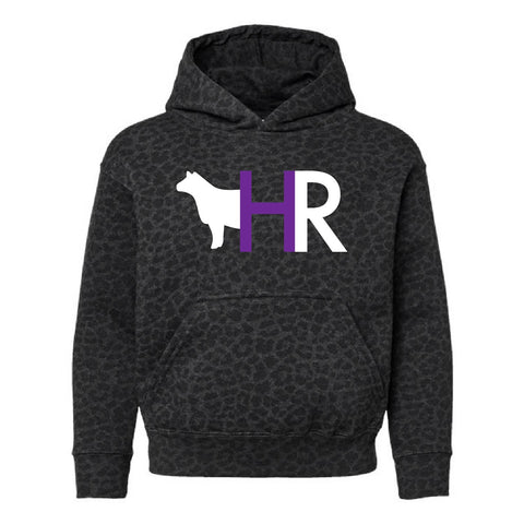 HR Cattle 25 - Fleece Hoodie - Youth - Black Leopard