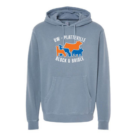 UW-Platteville Block & Bidle 25 - Pigment Dyed Hoodie - Unisex - Pigment Slate Blue