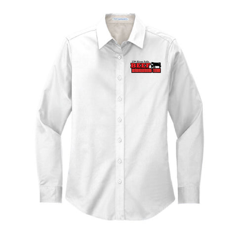 UWRF Beef Management Team - Long Sleeve Easy Care Shirt - Womens - White/Light Stone