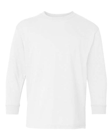 Branded - Gildan Heavy Cotton Long Sleeve Tee - 5400B - White - Youth M